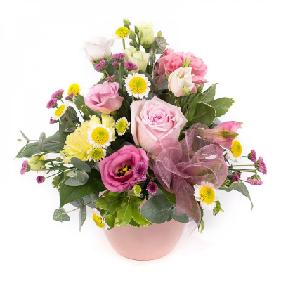 Pot of Happiness - A small but choice selection of flowers arranged in a petite container.
