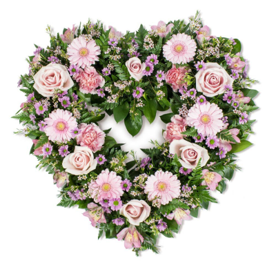 Heart SYM-325 - A beautiful open heart made with a selection of pink flowers specially chosen to make a stunning tribute by our florists.